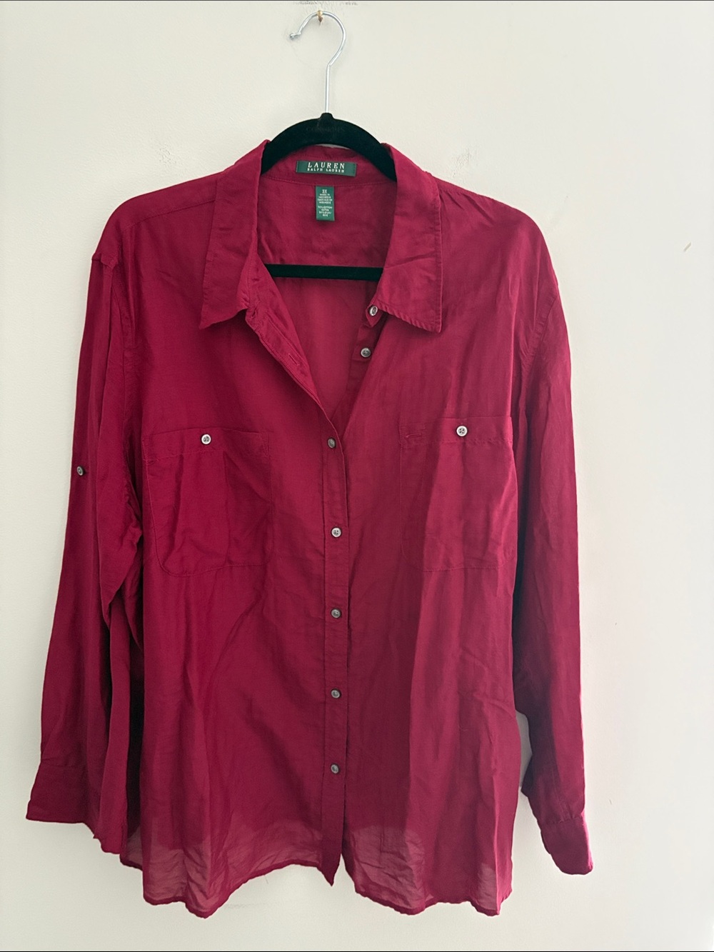 Lauren Ralph Lauren Button-Front Cotton/Silk Blend Long Sleeve Shirt Size 3X